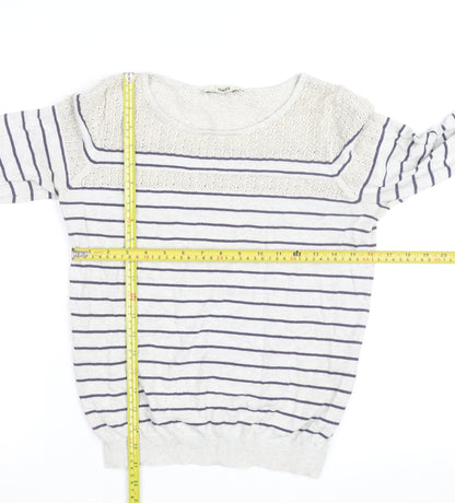 Oasis Women’s Ivory Striped Crochet Panel Jumper Size M