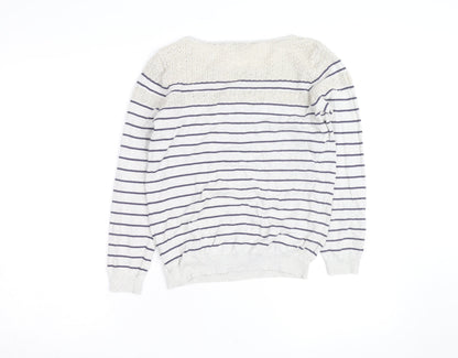 Oasis Women’s Ivory Striped Crochet Panel Jumper Size M