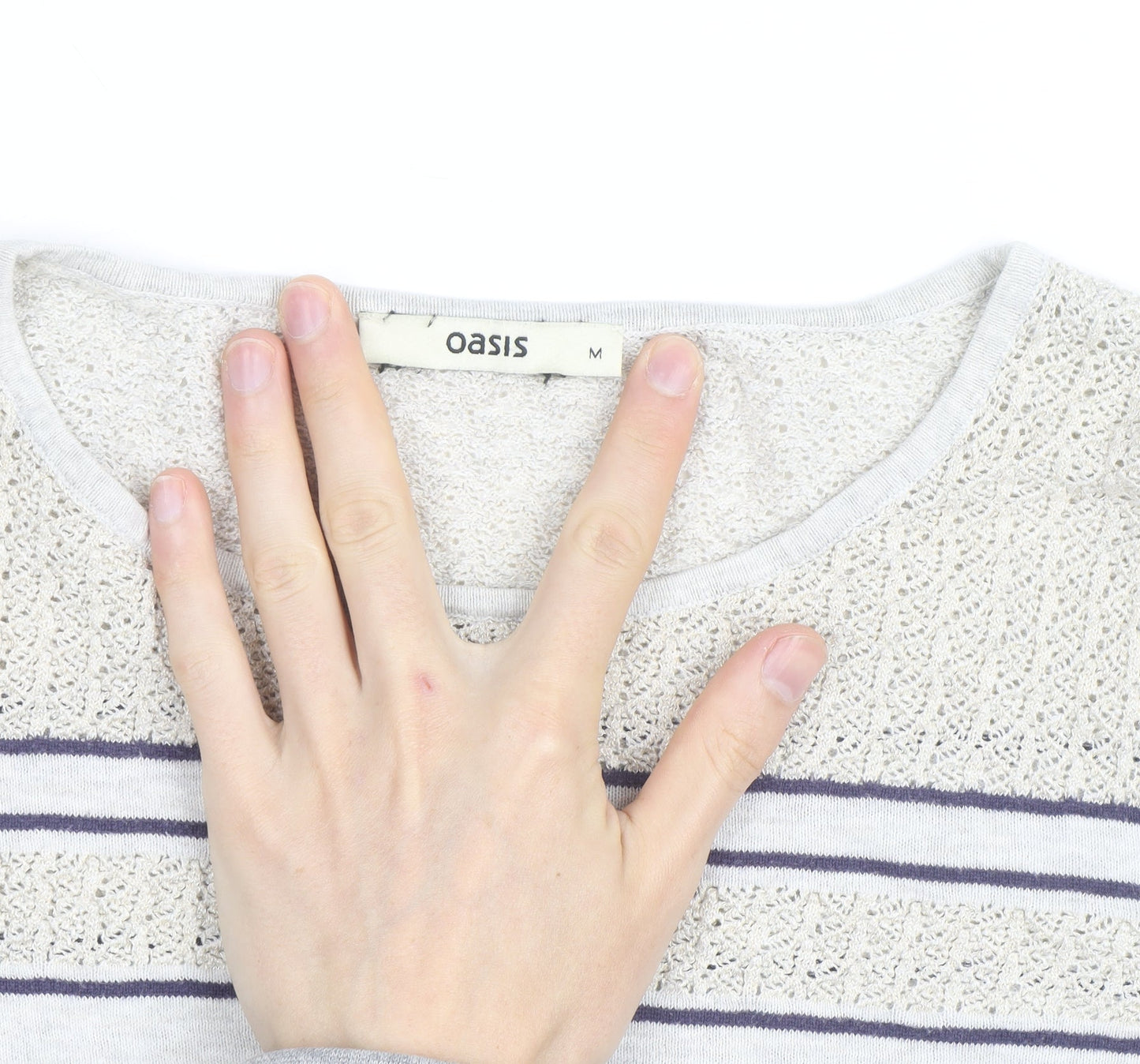 Oasis Women’s Ivory Striped Crochet Panel Jumper Size M