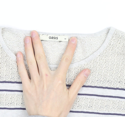 Oasis Women’s Ivory Striped Crochet Panel Jumper Size M