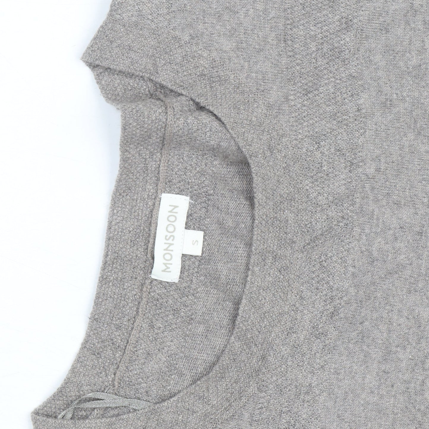 Monsoon Women Grey Knit Shift Dress Size S Short Sleeve Crew Neck