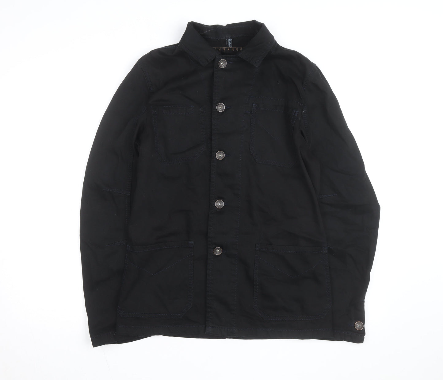 La Redoute Men’s Black Cotton Button-Up Workwear Shirt Jacket M