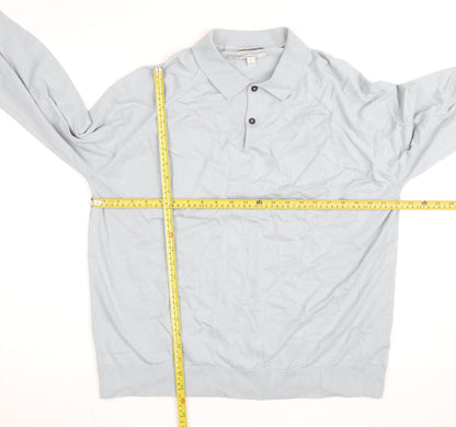 Marks and Spencer Men’s Blue Cotton Blend Long Sleeve Polo Shirt XL