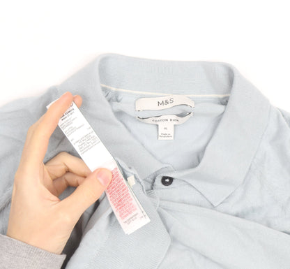 Marks and Spencer Men’s Blue Cotton Blend Long Sleeve Polo Shirt XL