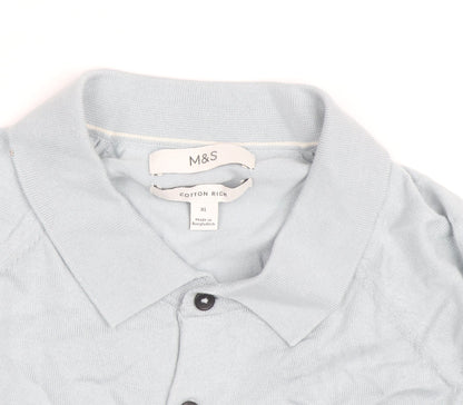 Marks and Spencer Men’s Blue Cotton Blend Long Sleeve Polo Shirt XL