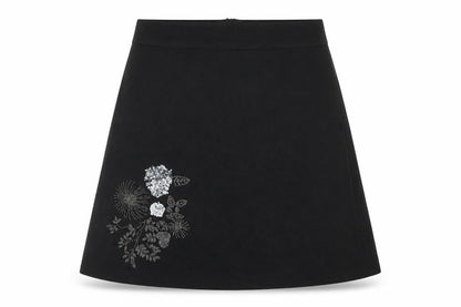 Wallis Women’s Black Embroidered Wool A-Line Knee Length Skirt Size 18