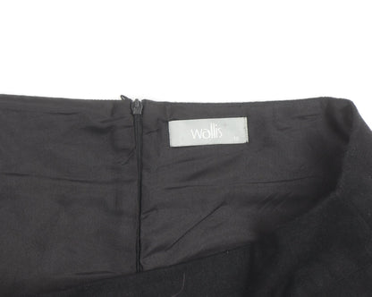 Wallis Women’s Black Embroidered Wool A-Line Knee Length Skirt Size 18