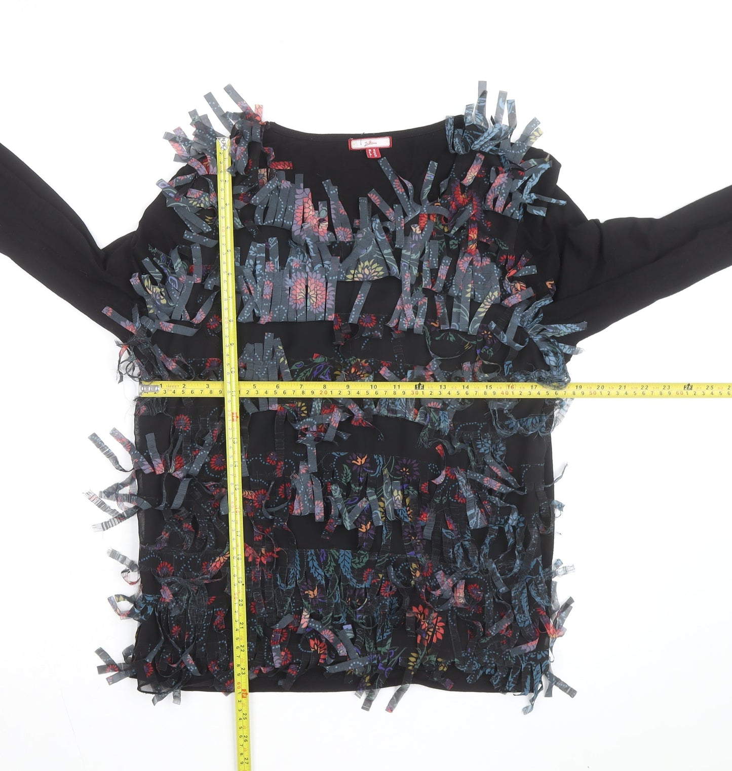 Jon B Womens Black Size 16 Fringe Floral Long Sleeve Tunic Top