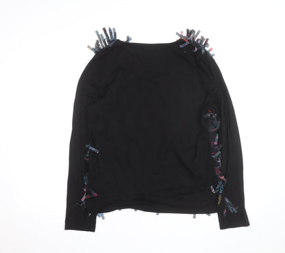 Jon B Womens Black Size 16 Fringe Floral Long Sleeve Tunic Top
