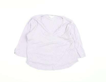 Dorothy Perkins Women Purple Cotton V-Neck 3/4 Sleeve Tunic Blouse M