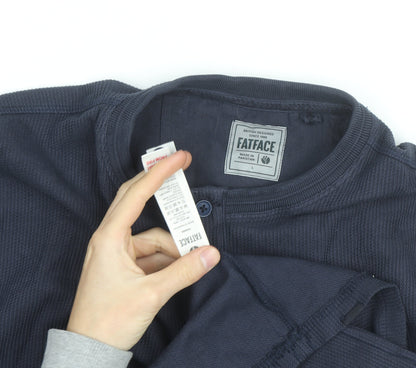 FatFace Men's Blue Cotton Henley Long Sleeve Casual Shirt Size L