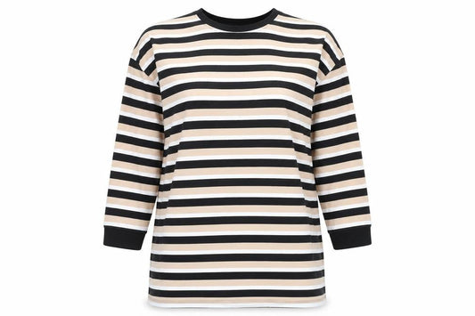ASOS Women’s Beige Striped 3/4 Sleeve Basic T-Shirt Size 10