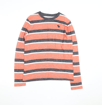 Abercrombie Boys Orange Striped Pullover Jumper 15-16 Years Crew Neck Knit