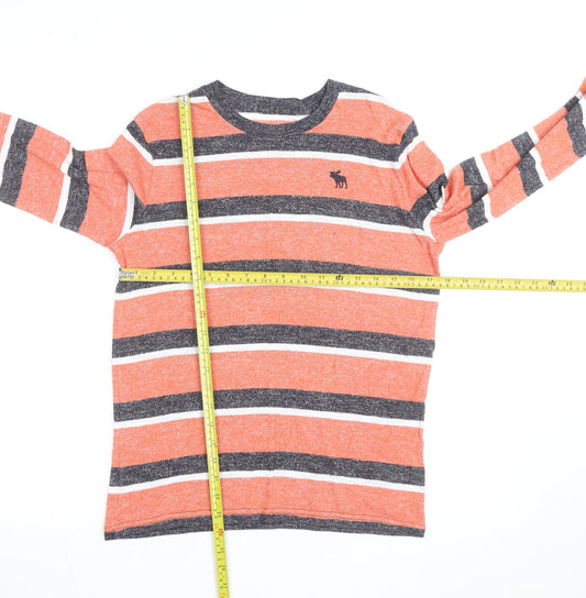 Abercrombie Boys Orange Striped Pullover Jumper 15-16 Years Crew Neck Knit