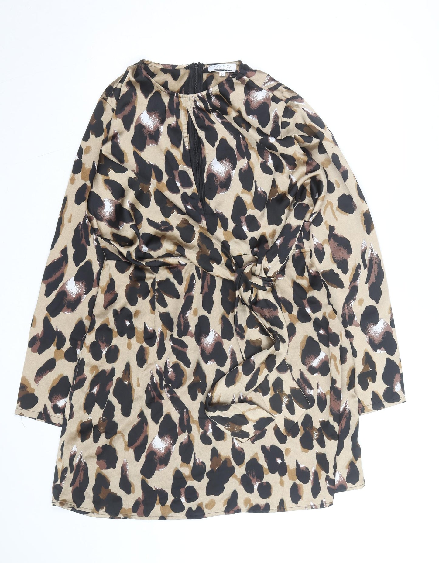 Missy Empire Womens Beige Leopard Print Wrap Blouse Size 14