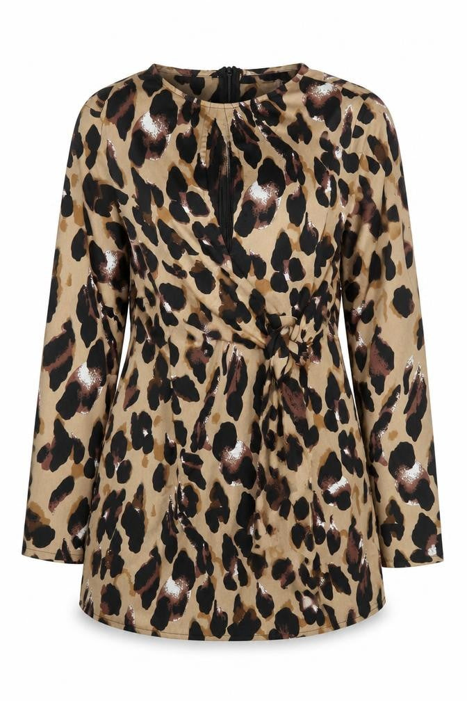 Missy Empire Womens Beige Leopard Print Wrap Blouse Size 14