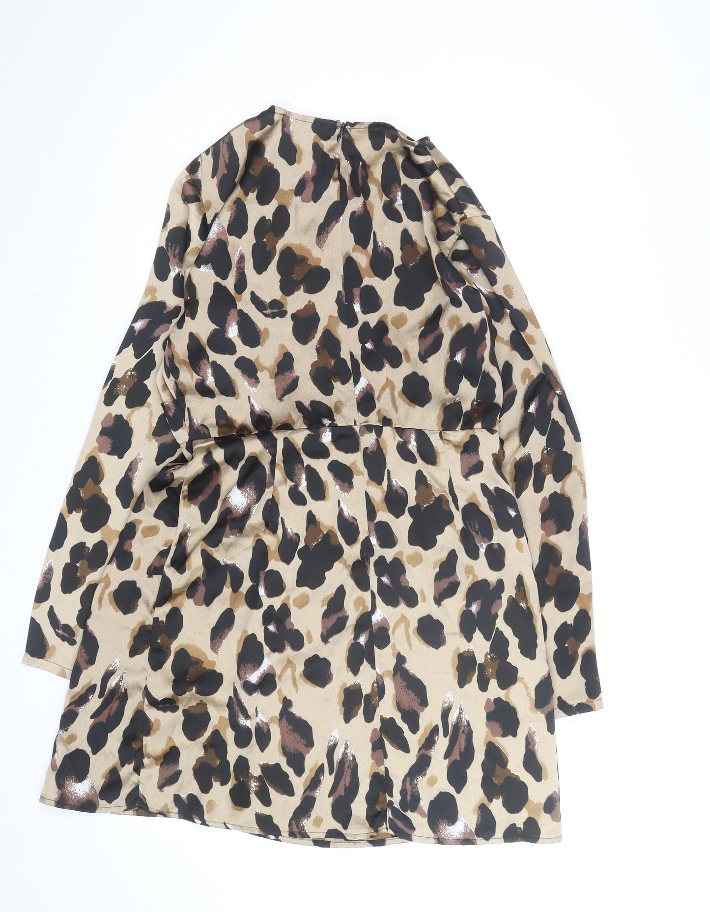 Missy Empire Womens Beige Leopard Print Wrap Blouse Size 14