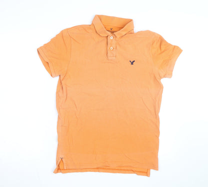 American Eagle Men's Orange Classic Fit Cotton Polo Shirt M