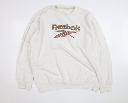 Reebok Men's White XL Pullover Sweatshirt Vintage Logo Crew Neck