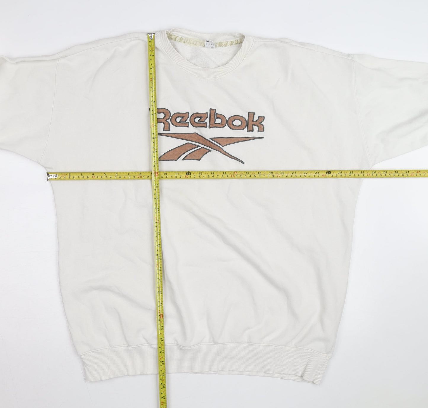 Reebok Men's White XL Pullover Sweatshirt Vintage Logo Crew Neck