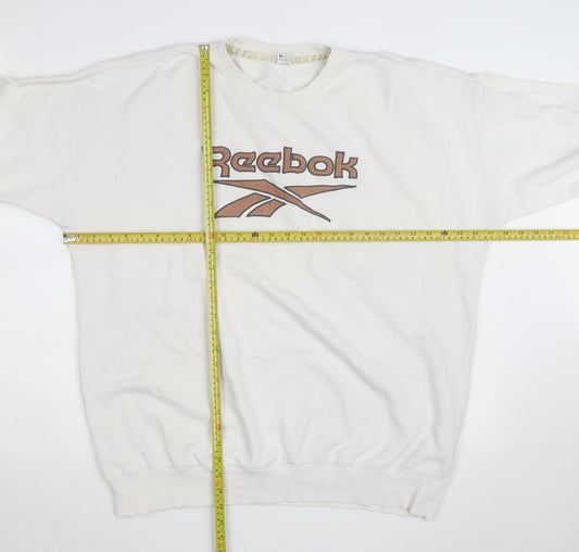 Reebok Men's White XL Pullover Sweatshirt Vintage Logo Crew Neck