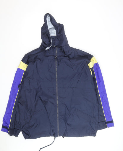 Folk Collection Men's Blue L Hooded Windbreaker Jacket