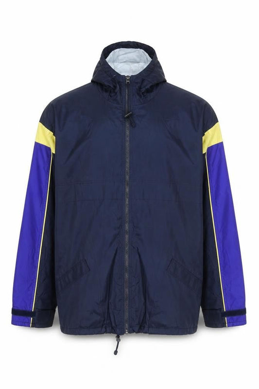 Folk Collection Men's Blue L Hooded Windbreaker Jacket