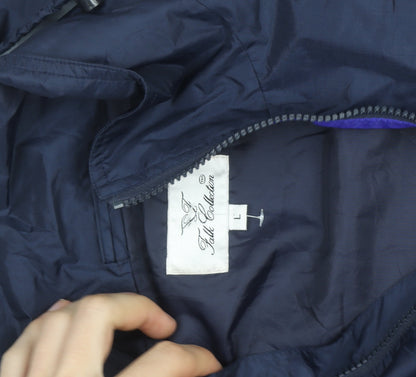 Folk Collection Men's Blue L Hooded Windbreaker Jacket