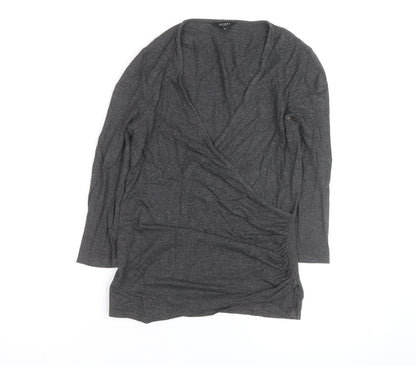 Hobbs Women’s Grey Wrap Jersey Blouse Long Sleeve Size S