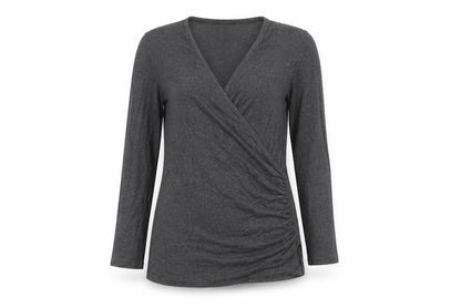 Hobbs Women’s Grey Wrap Jersey Blouse Long Sleeve Size S