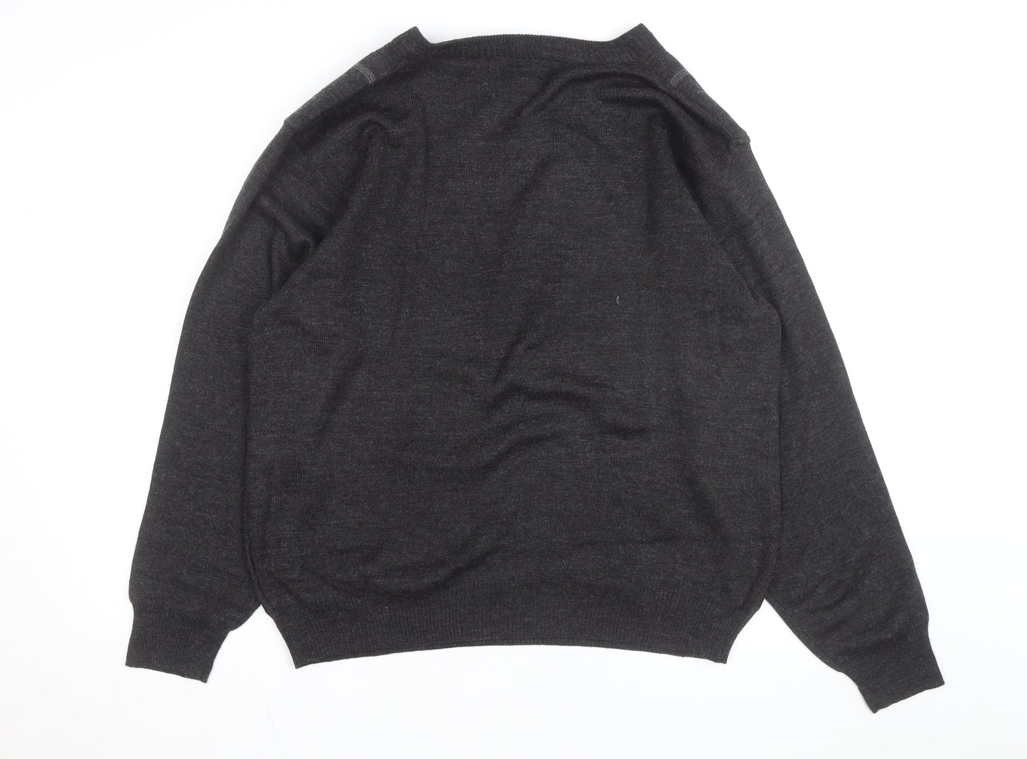 Pronto Uomo Men's Grey V-Neck Geometric Knit Wool Blend Jumper L
