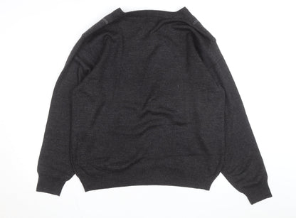 Pronto Uomo Men's Grey V-Neck Geometric Knit Wool Blend Jumper L