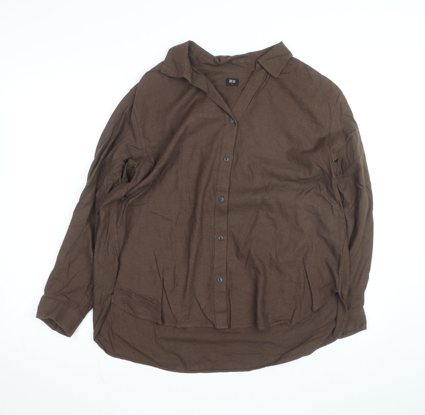 Uniqlo Men's Brown XL Button-Up Long Sleeve Cotton Blend Shirt