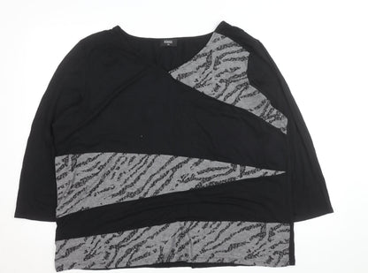 Klass Womens Black Animal Print Tunic Blouse 2XL Relaxed 3/4 Sleeve