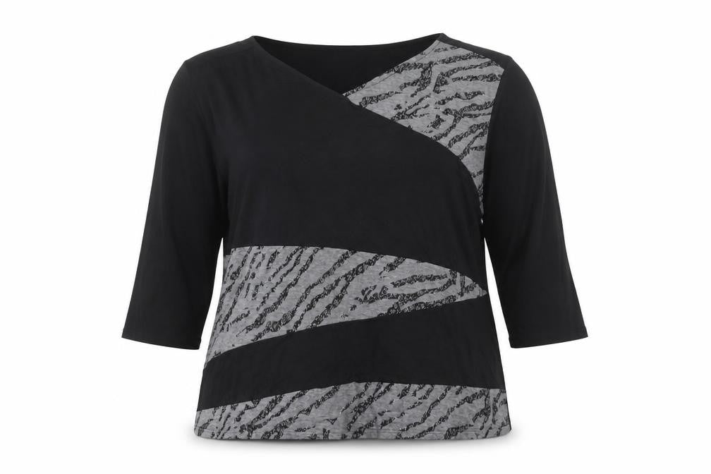 Klass Womens Black Animal Print Tunic Blouse 2XL Relaxed 3/4 Sleeve