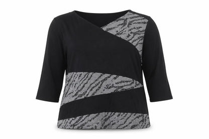 Klass Womens Black Animal Print Tunic Blouse 2XL Relaxed 3/4 Sleeve