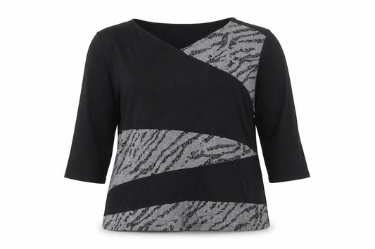 Klass Womens Black Animal Print Tunic Blouse 2XL Relaxed 3/4 Sleeve