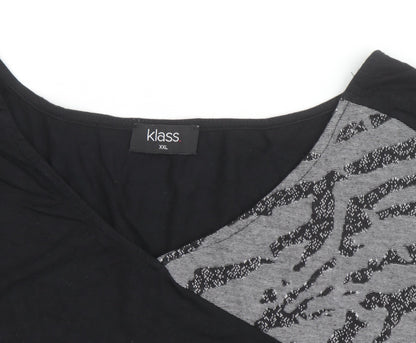 Klass Womens Black Animal Print Tunic Blouse 2XL Relaxed 3/4 Sleeve
