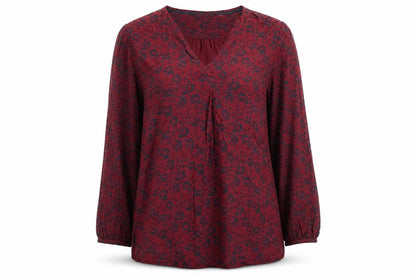 Fat Face Women's Red Floral Long Sleeve Cotton Tunic Blouse Size 14