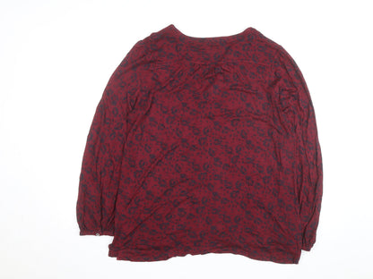 Fat Face Women's Red Floral Long Sleeve Cotton Tunic Blouse Size 14