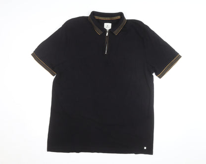 Next Men’s Black Zip Collar Short Sleeve Polo Shirt XL
