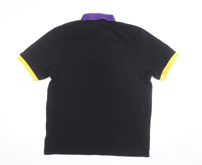 Fred Perry Men's Black Polo Shirt L - Contrast Purple Collar & Yellow Cuffs