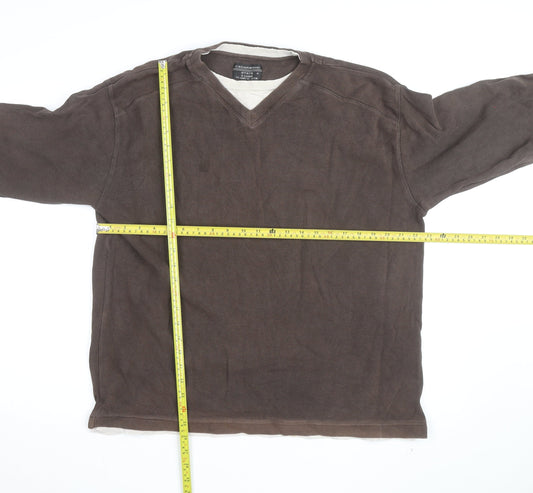 Cedarwood State Men's Brown V-Neck Cotton Pullover Jumper XL