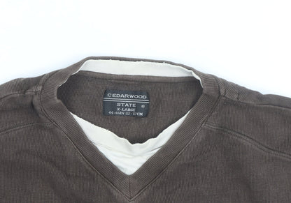 Cedarwood State Men's Brown V-Neck Cotton Pullover Jumper XL