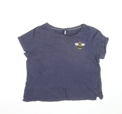 Joules Women’s Blue Bee Embroidered Cotton T-Shirt UK 14