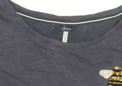 Joules Women’s Blue Bee Embroidered Cotton T-Shirt UK 14