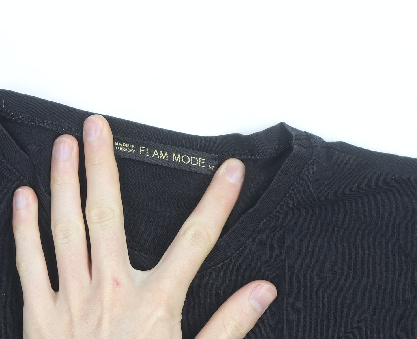 Flam Mode Men's Black Sequin Rock Graphic Cotton T-Shirt Size M