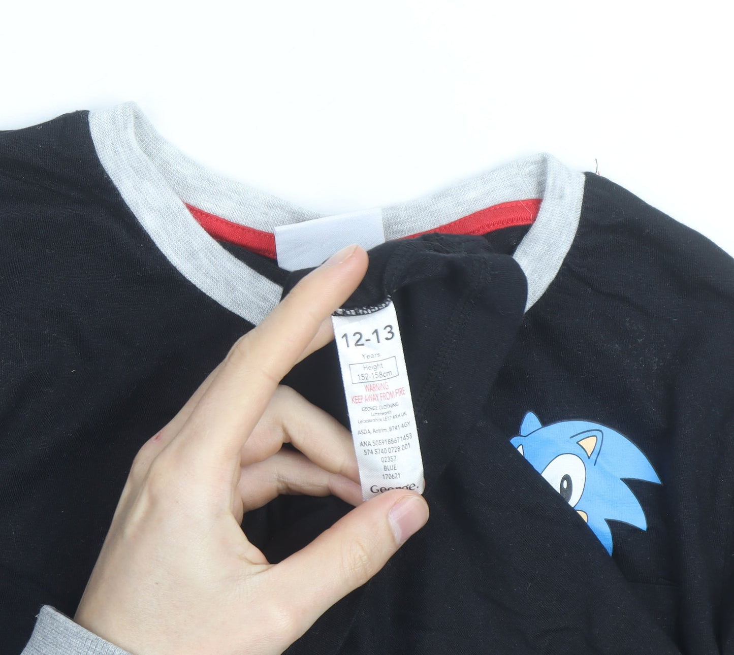 George Boys Black Sonic the Hedgehog Long Sleeve Cotton T-Shirt 12-13 Years