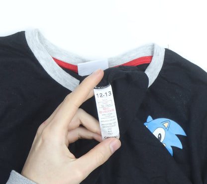 George Boys Black Sonic the Hedgehog Long Sleeve Cotton T-Shirt 12-13 Years