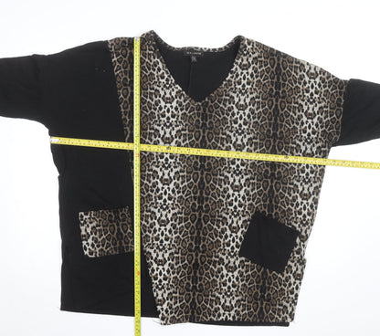 QED London Women's Brown Leopard Print V-Neck Pullover Jumper M/L